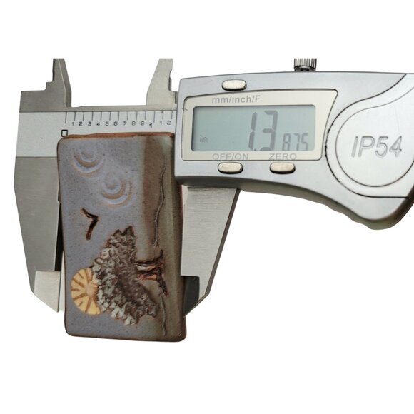 Artisan Clay Pottery Enamel Tree Scene Brooch Pin, Signed M704 - Picture 7 of 8